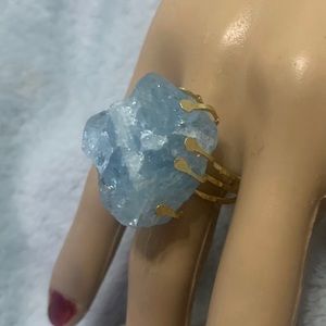 18K Gold Rough Cut Blue Stone Ring